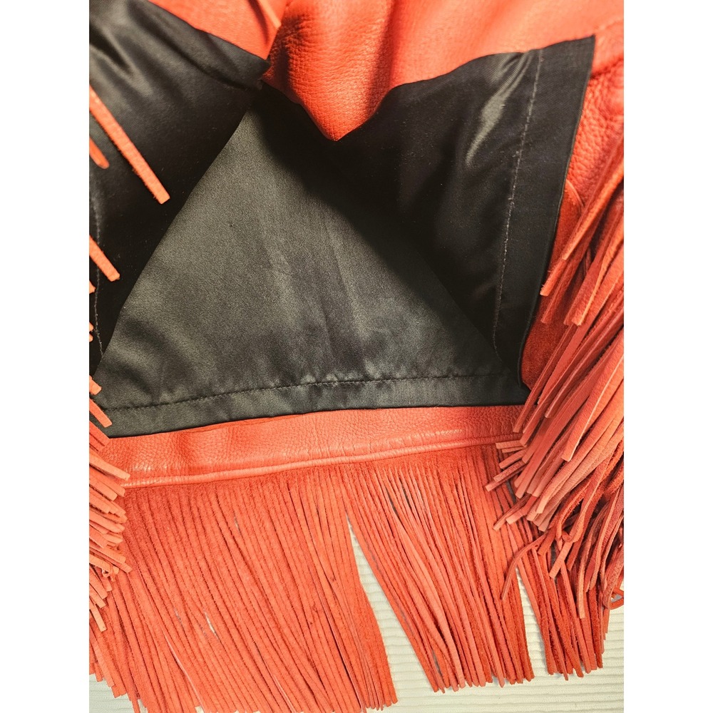 Creations In Leather By Richie Orange Deerskin Fringe Beaded Western Jacket S - Picture 8 of 16